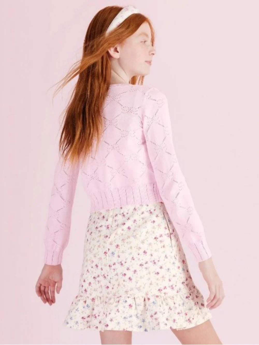 NWT LoveShackFancy x Target Emilie Pink Shrunken Pointelle Bow Cardigan-M or XXL